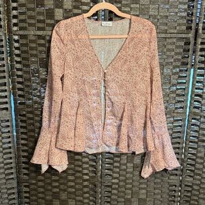 Miss Selfridge chiffon flare sleeve button up blouse in paisley size Small